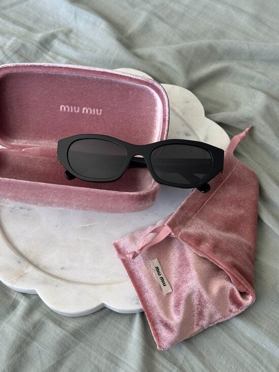 Miu Miu Women Sunglasses Black Grey Oval MUA03S 16K08Z NEW AUTHENTIC